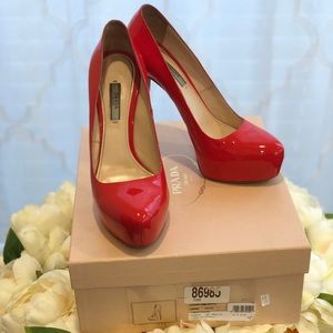 Prada Platform Heel in Red Patent Leather
